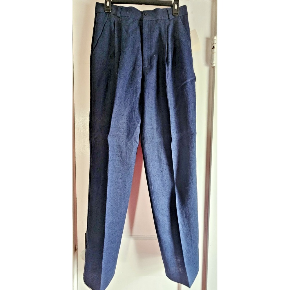 NWT VTG‎ MIKABE womens 10 Navy blue linen Rayon blend dress pants made Romania